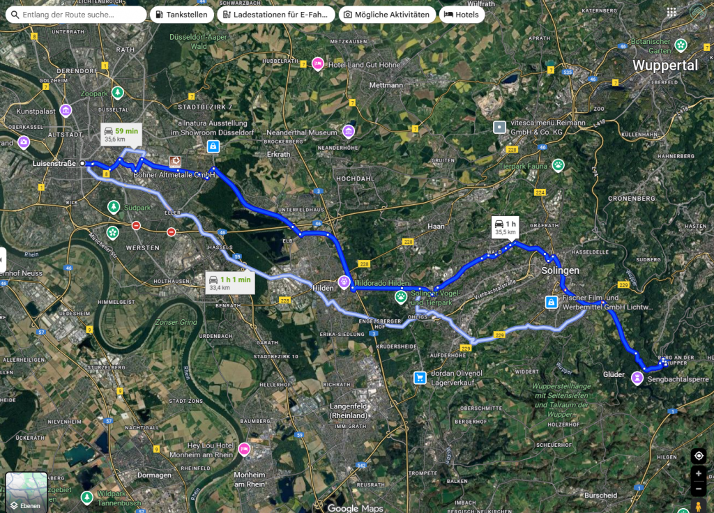 Google Maps Strecke Hinfahrt 